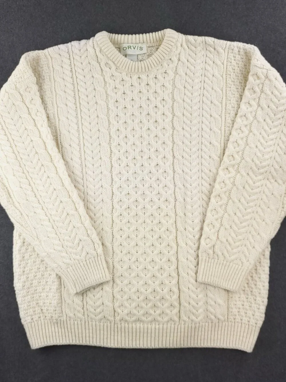 Orvis Vintage Cable Knit Ireland Sweater Merino Wool Fisherman Chunky Men's XL